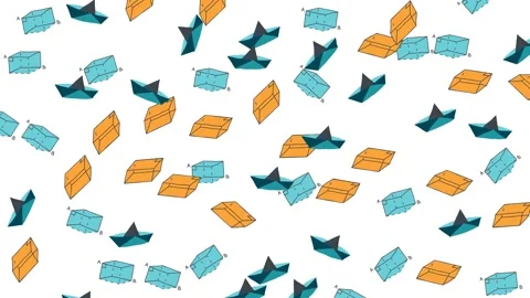 Educational Pattern of 3D Geometric Shapes and Origami Paper Boats Background Stock Footage 346186051