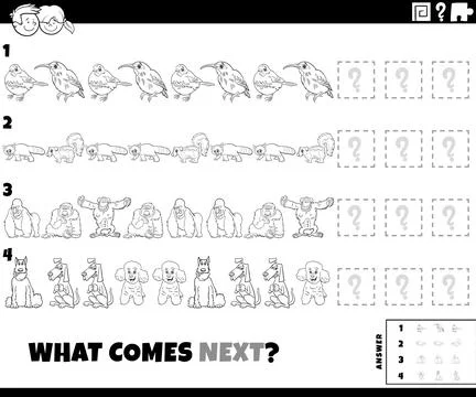 Educational pattern activity with cartoon animals coloring page Illustrazione stock