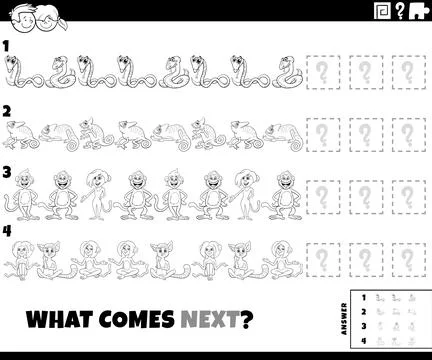 Educational pattern activity puzzle with funny cartoon animals coloring page イラスト素材