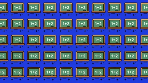 Educational Pattern Featuring Chalkboards and Math Icons on Blue Stock Footage 344909078