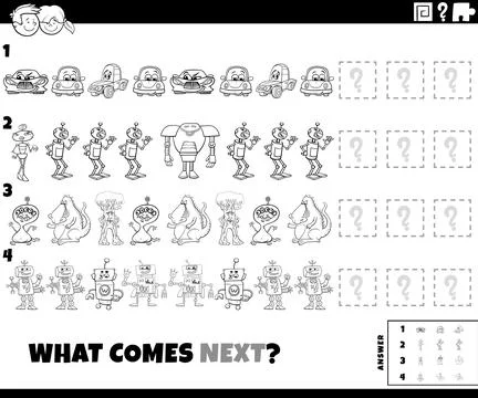 Educational pattern game with cartoon characters coloring page Stockillustratie