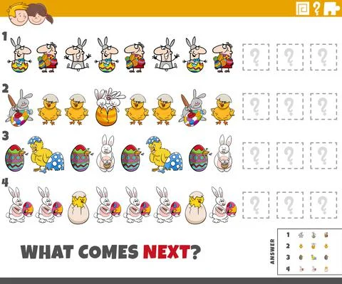 Educational pattern game with cartoon Easter characters Illustrazione stock