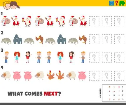 Educational pattern game for children with cartoon characters Stock Illustration