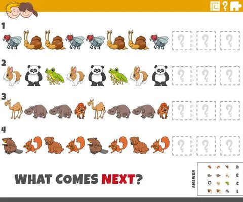 Educational pattern game for children with cartoon animals 스톡 일러스트