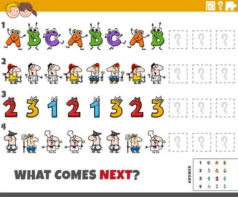 Educational pattern game for children with cartoon characters Stockillustratie