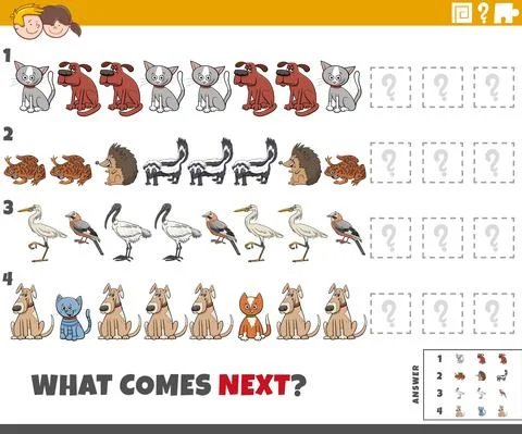 Educational pattern game for children with cartoon animals Illustrazione stock