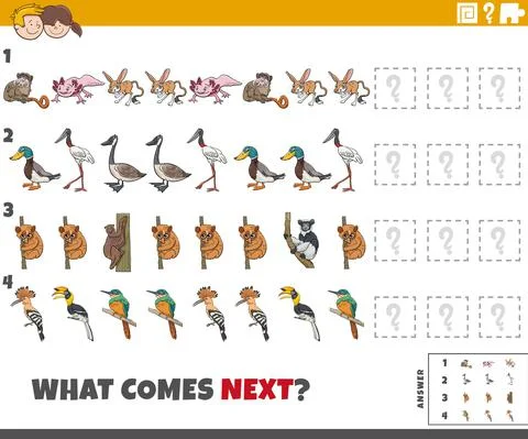 Educational pattern game for children with cartoon animals 스톡 일러스트
