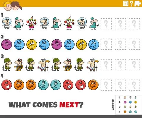 Educational pattern game for children with comic characters Stock Illustration