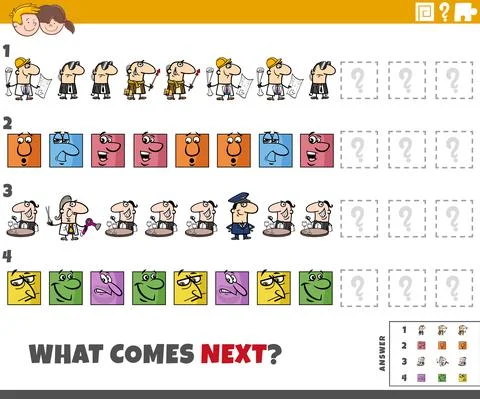 Educational pattern game for children with comic characters Stock Illustration