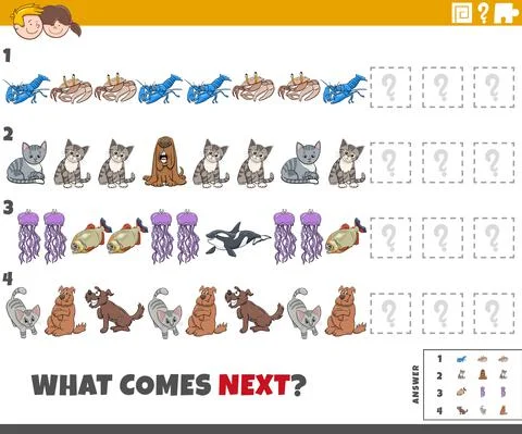 Educational pattern game for children with comic animals Stock Illustration