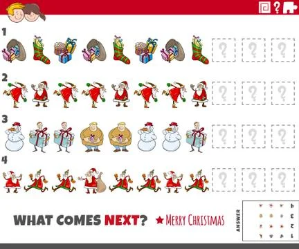 Educational pattern game for kids with cartoon Christmas characters 스톡 일러스트