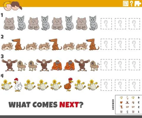 Educational pattern game for kids with cartoon animals Stockillustratie