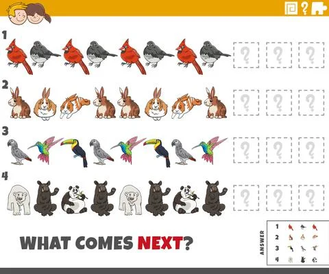 Educational pattern task for children with cartoon animals Stock Illustration