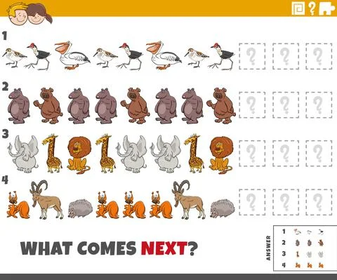 Educational pattern task for children with cartoon animals Illustrazione stock