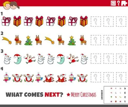 Educational pattern task for kids with cartoon Christmas characters Cartoo... 스톡 사진