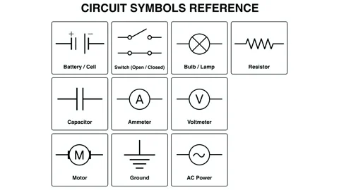Educational physics diagram illustrates essential electronic schematic 動画素材 345115893