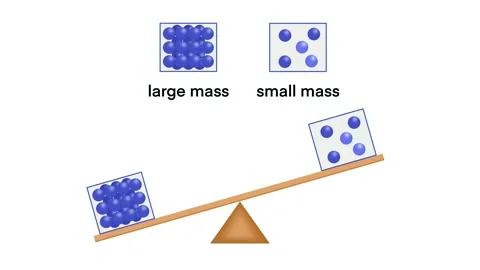 Educational physics illustration comparing large mass and small mass Stock Footage 327213452