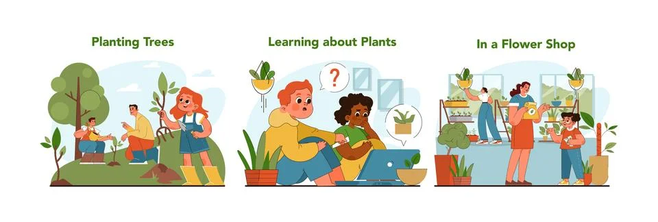 Educational plant activities set. Flat vector illustration Stock Illustration