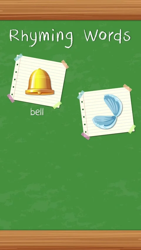 Educational Rhyming Words Animation with Bell Shell Well and Gel Video stock 331785499