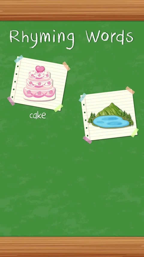 Educational Rhyming Words Animation with Cake Lake Snake and Steak Stock Footage 330145190