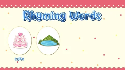 Educational Rhyming Words Animation with Cake Lake Snake and Steak Stock Footage 330211586