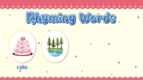 Educational Rhyming Words Animation with Cake Lake Snake and Shake Stock Footage 331785650