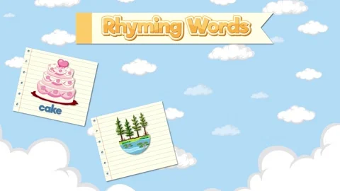 Educational Rhyming Words Animation with Cake Lake Snake and Shake Stock Footage 333374078
