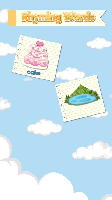 Educational Rhyming Words Animation with Cake Lake Snake and Steak Stock Footage 334769776
