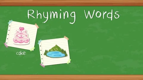 Educational Rhyming Words Animation with Cake Lake Snake and Steak Stock Footage 341854574