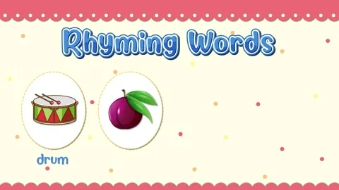 Educational Rhyming Words Animation with Drum Plum Thumb and Crumb Vídeos de archivo 329658481