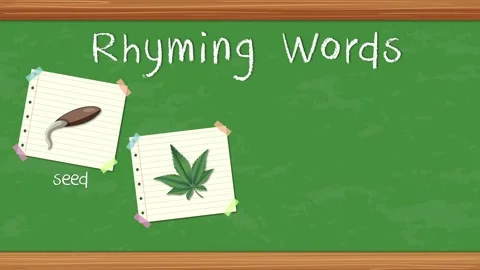 Educational Rhyming Words Animation on a Green Chalkboard Background Stock Footage 330857057