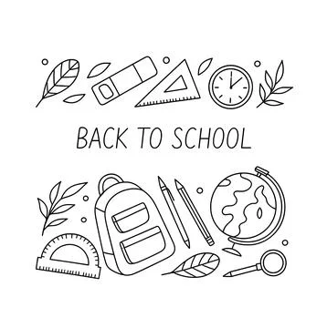 Educational school banner vector line illustration with hand written Back to Sch Stock Illustration
