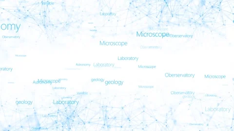 Educational science connection visual pale blue text, linked dots, and clean whi Stock Footage 340549316