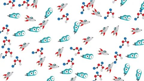 Educational science pattern with rockets molecular structures and stationery Stock Footage 346186061