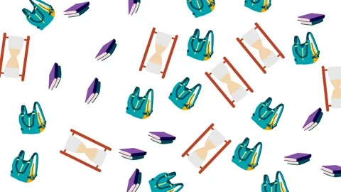 Educational Seamless Pattern Background with Backpacks Books and Hourglasses Stock Footage 346186032