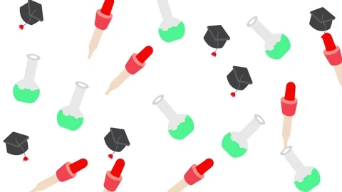 Educational Seamless Pattern with Graduation Caps Lab Flasks and Pipettes Stock Footage 346186026
