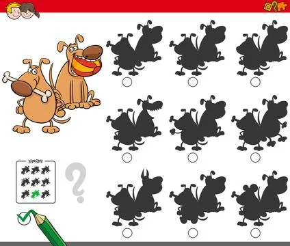 Educational shadow game with dog characters Cartoon Illustration of Findin... Stock Photos