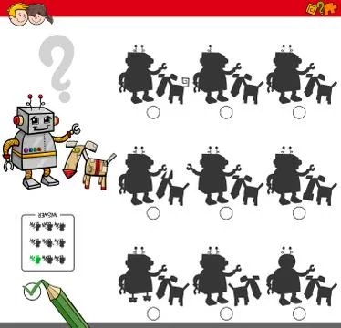 Educational shadow game with robot characters Stock Illustration