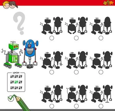 Educational shadow game with robots Cartoon Illustration of Finding the Sh... Foto stock