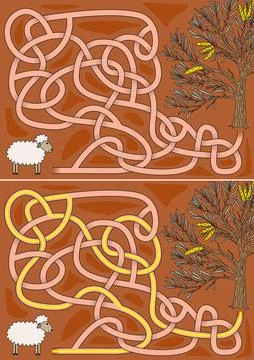 Educational sheep and mulga tree maze vector illustration Stock Illustration
