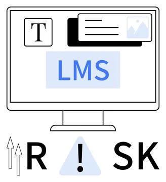 Educational software display with warning symbol emphasizing risk in Learni.. Illustrazione stock