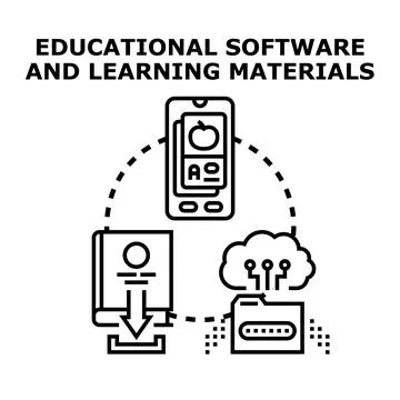 Educational software learning materials and online study applications Illustrazione stock