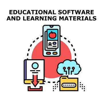 Educational software learning materials and online study applications Stock Illustration