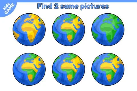 Educational space game Find 2 same planet Earth Stock Illustration