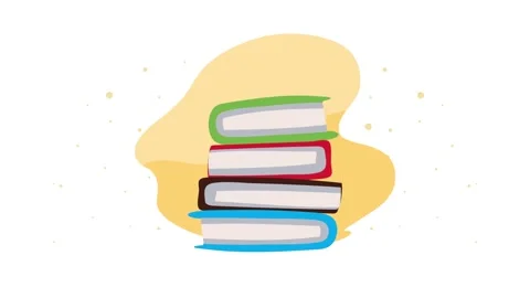 Educational stack of colorful books animation with floating particles on ye.. Stock Footage 334545594