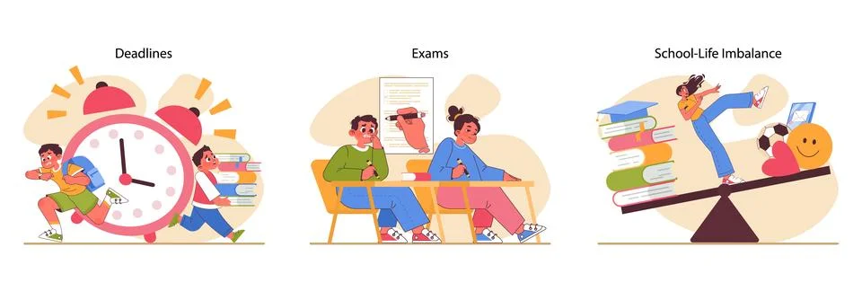 Educational stress set. Flat vector illustration Stock Illustration
