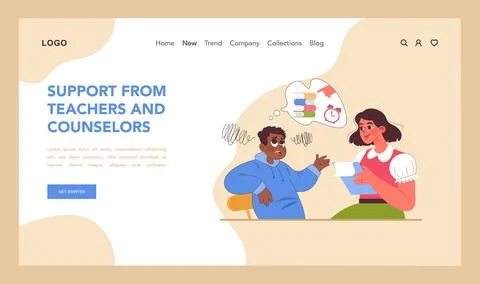 Educational stress web or landing. Concerned student discusses time Stock Illustration