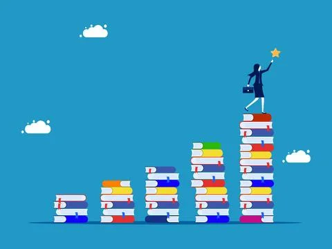 Educational success or success sequence of learning. Businesswoman holding a  Stock Illustration