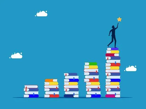 Educational success or success sequence of learning. man holding a star on a  스톡 일러스트
