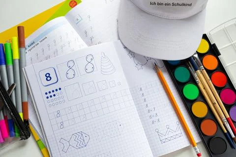 Educational supplies for the study of the future schoolkind Stock Photos